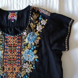 Johnny Was Hira Peasant Tunic Linen Dress XL black